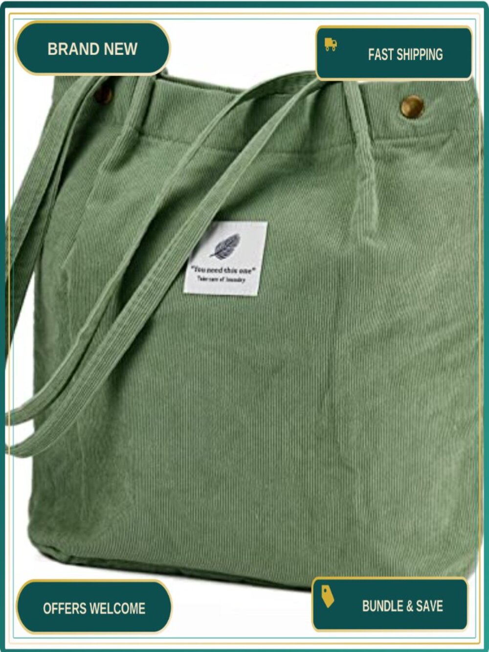 Corduroy Tote Bag Cute Shoulder Bag Inner Pocket Work Travel Shopping
